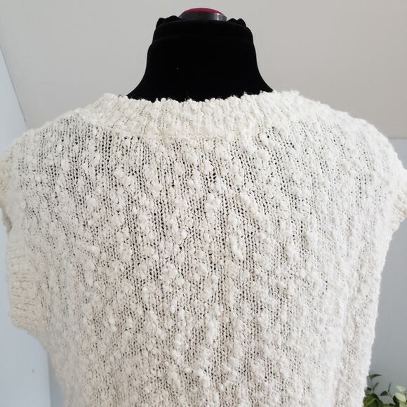 Chaus Sweater Womens White Ivory Short Sleeve Knit Textured Top Medium Minimal - Picture 9 of 11